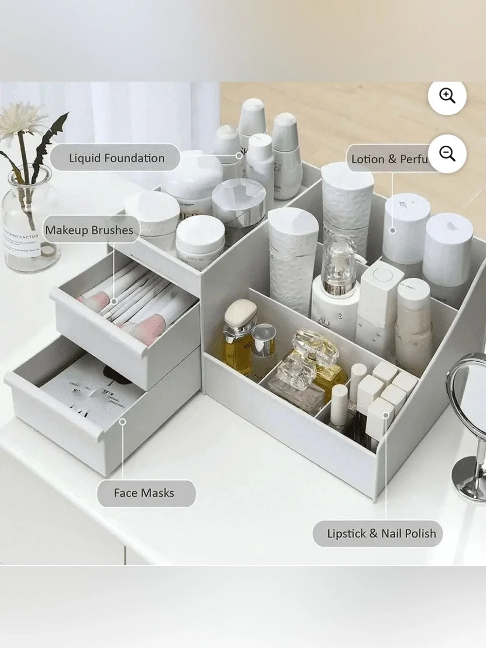White Makeup Organizer with Drawers – Vanity Bathroom Desk Storage